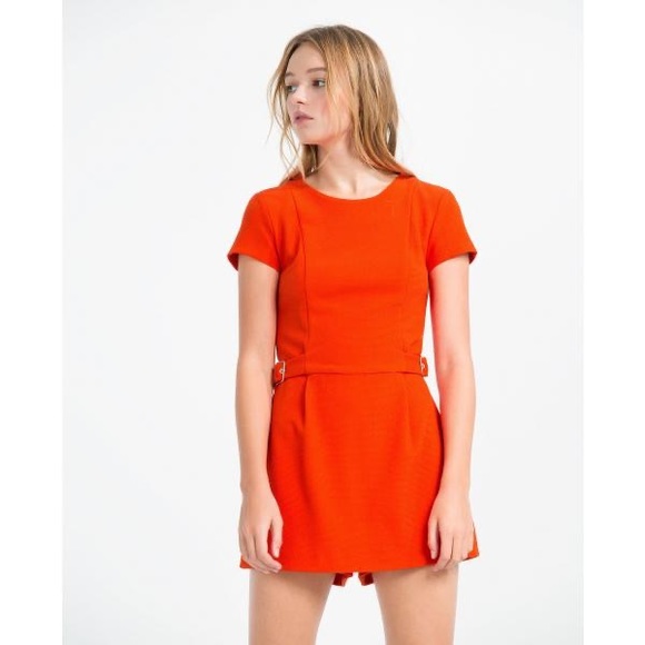 ZARA Orange jumpsuit with buckles on the waist. - Picture 1 of 5